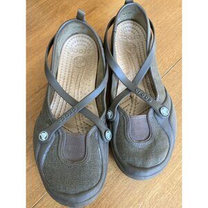 Crocs Celeste Mary Jane Brown Criss Cross Strap Slip On Shoes Womens Size 7 Comf